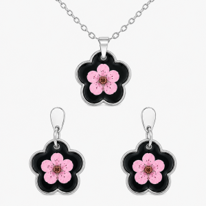Real Pressed Flower Earrings & Necklace Set (Style 13H)