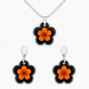 Real Pressed Flower Earrings & Necklace Set (Style 13J)