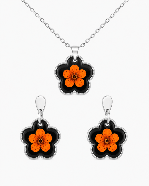 Real Pressed Flower Earrings & Necklace Set (Style 13J)