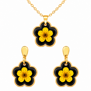 Real Pressed Flower Earrings & Necklace Set (Style 13K)