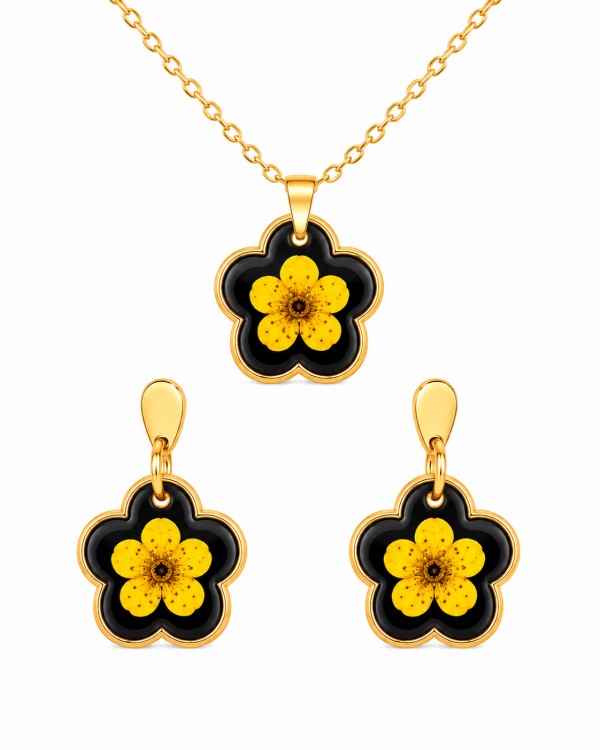 Real Pressed Flower Earrings & Necklace Set (Style 13K)