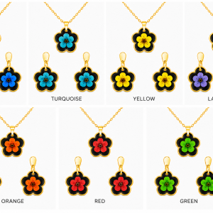 Real Pressed Flower Earrings & Necklace Set (Style 13M)