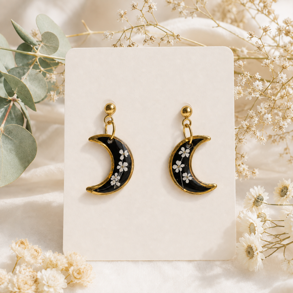 Moon Real Pressed Flower Earrings (Style 140A)