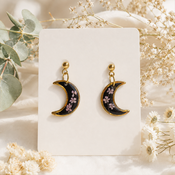 Moon Real Pressed Flower Earrings (Style 140)