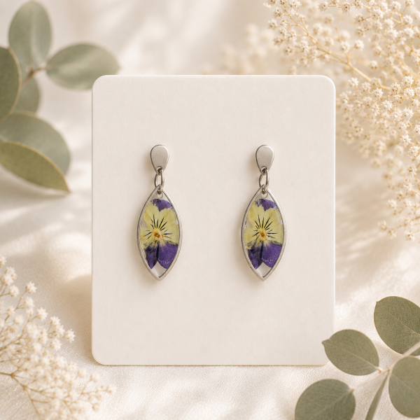 Pansies Real Pressed Flower Earrings (Style 143A)