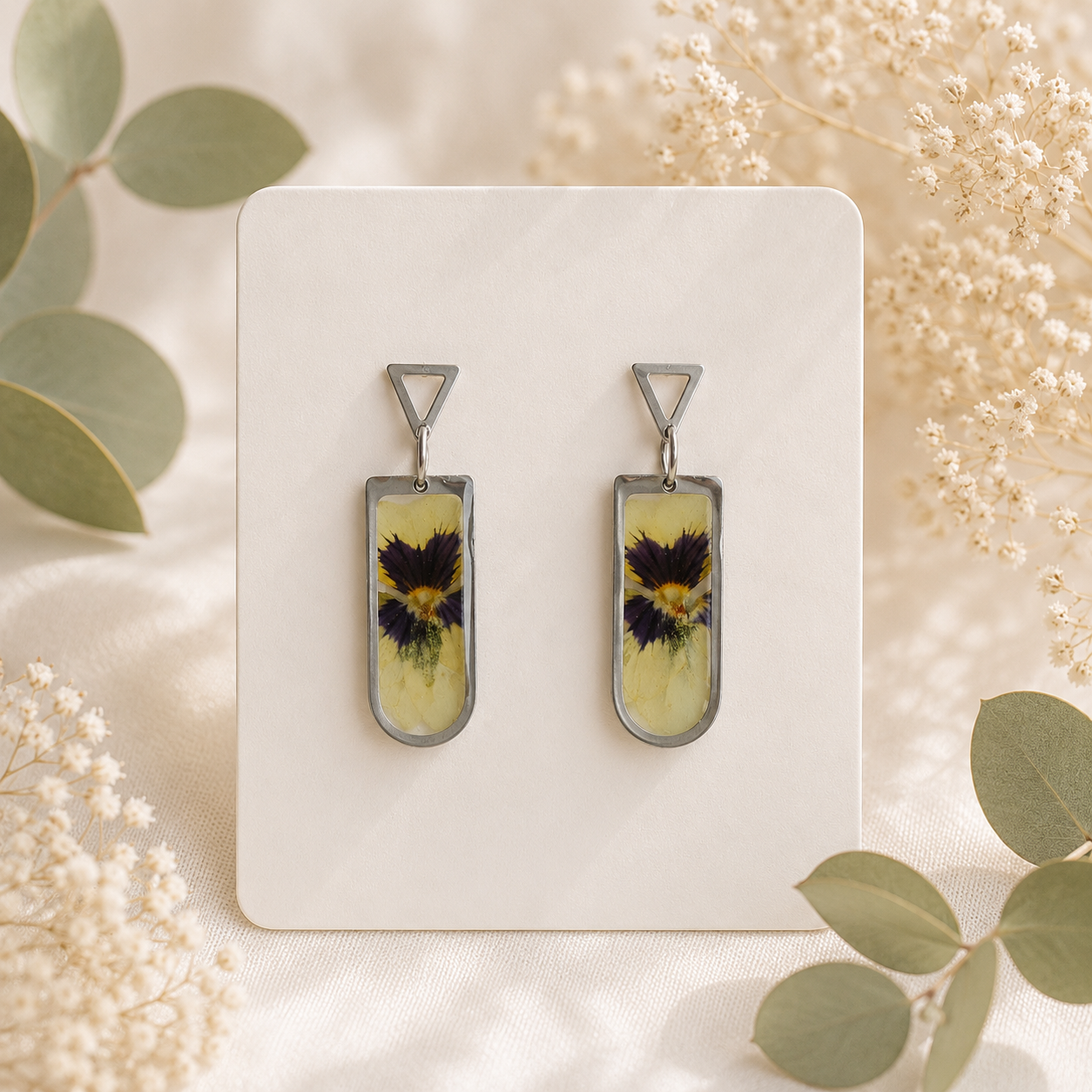 Pansies Real Pressed Flower Earrings (Style 144)