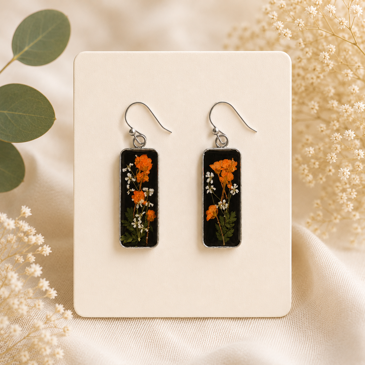 Orange Real Pressed Flower Earrings (Style 148)