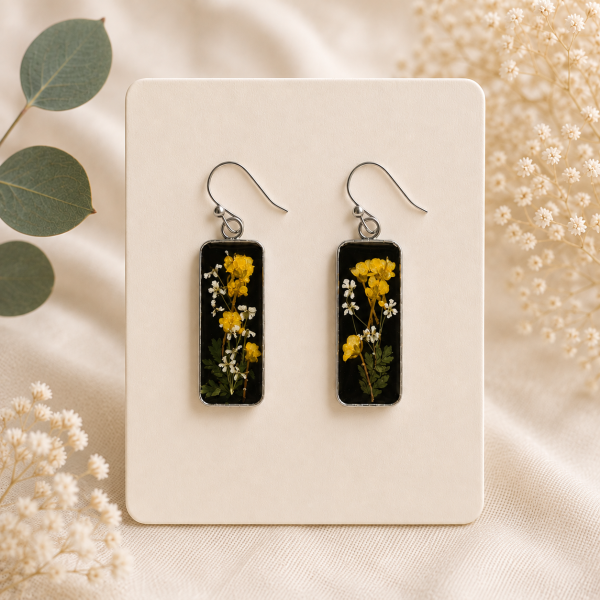 Orange Real Pressed Flower Earrings (Style 148)