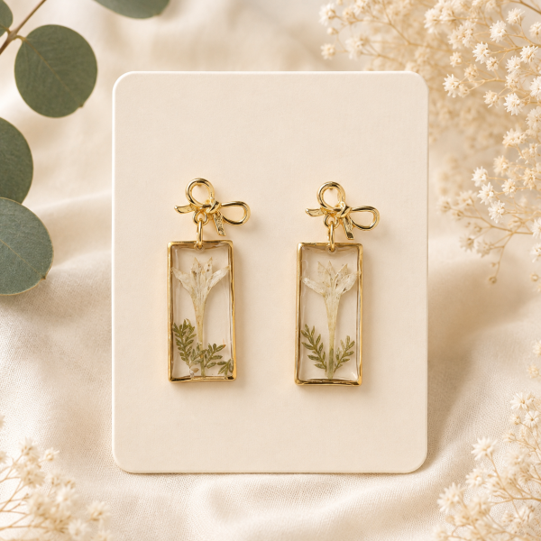 Black Real Pressed Flower Earrings (Style 150)