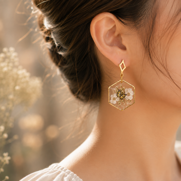 Real Pressed Flower Earrings (Style 151M)