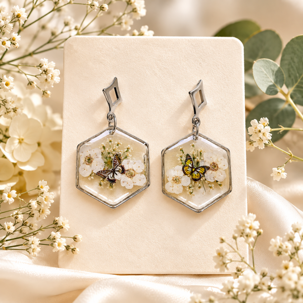 Gold Real Pressed Flower Earrings (Style 151)