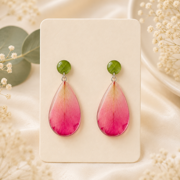 Rose Real Pressed Flower Earrings (Style 153)
