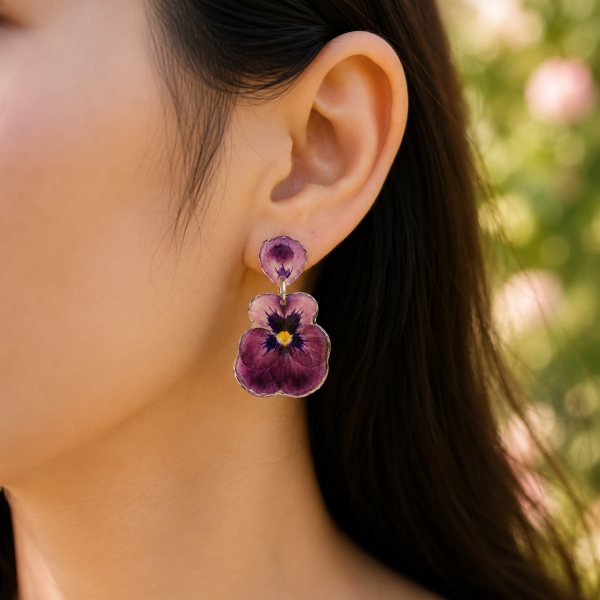 Pansies Real Pressed Flower Earrings (Style 154)
