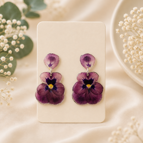 Pansies Real Pressed Flower Earrings (Style 154)