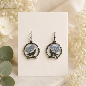 Forget Me Not Real Pressed Flower Earrings & Necklace Set (Style 157A)