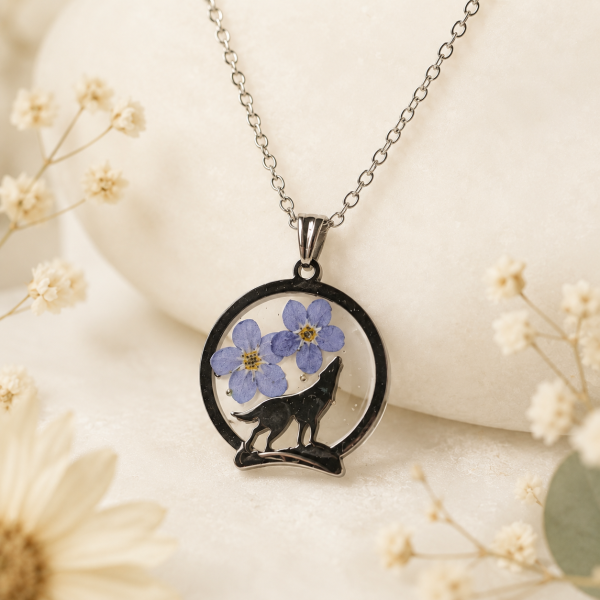 Forget Me Not Real Pressed Flower Earrings & Necklace Set (Style 157A)