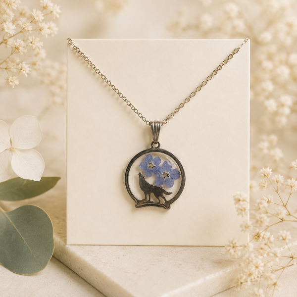 Forget Me Not Real Pressed Flower Necklace (Style 157B)