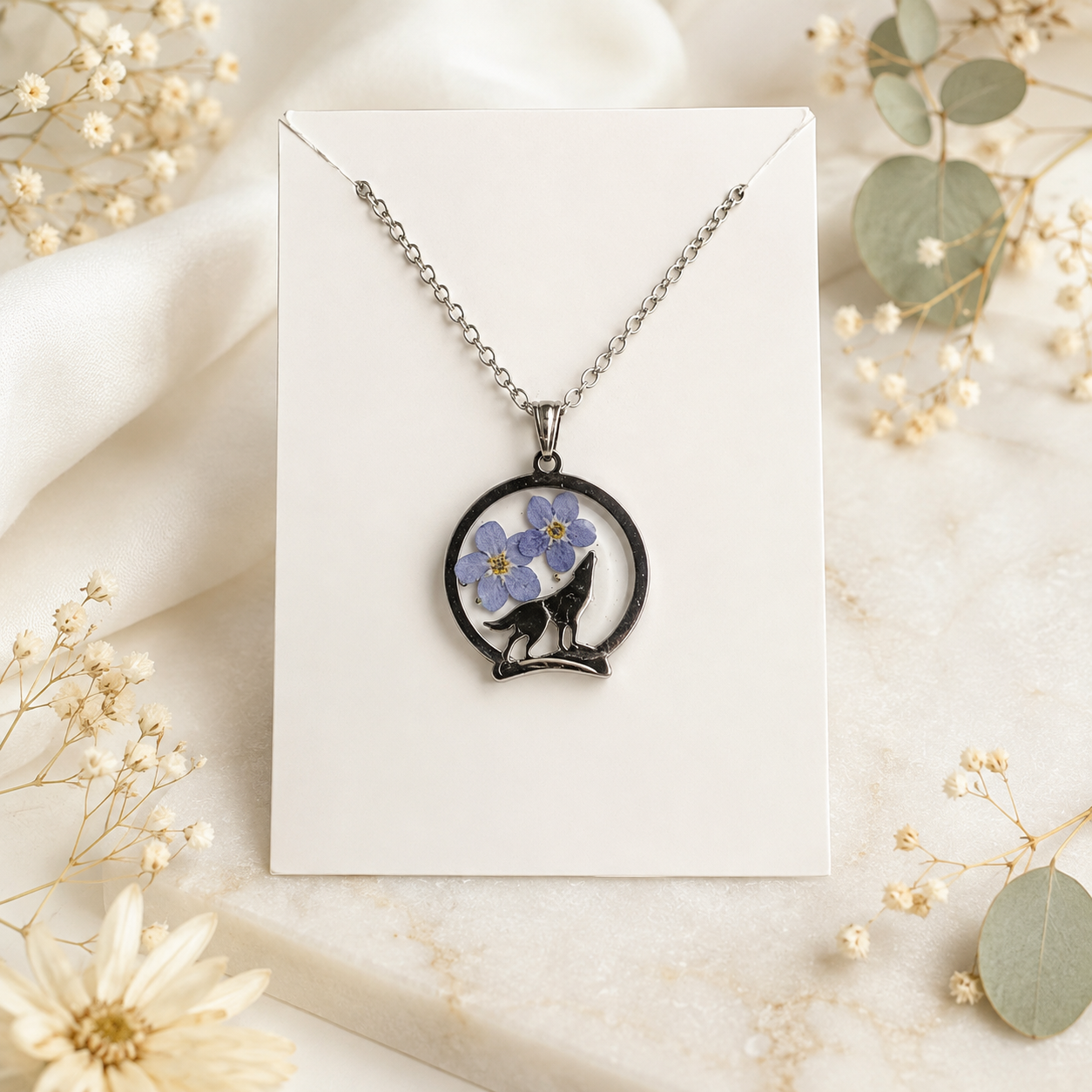 Forget Me Not Real Pressed Flower Necklace (Style 157)