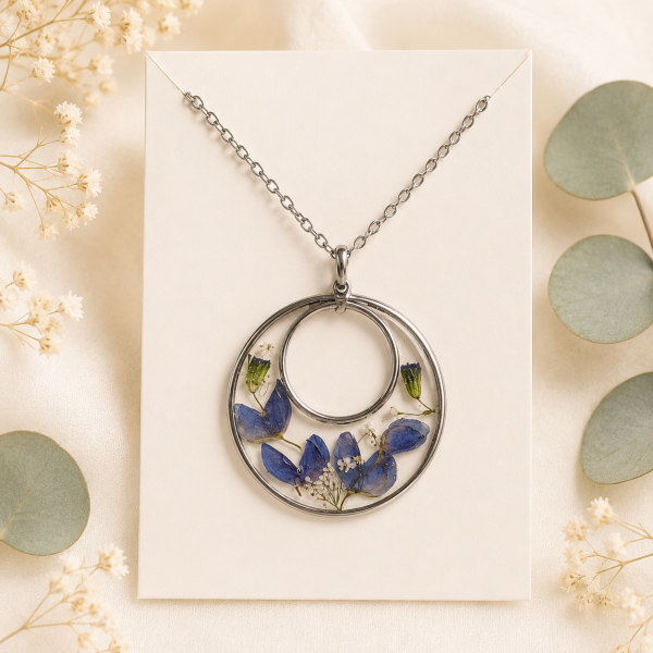 Forget Me Not Real Pressed Flower Necklace (Style 159)