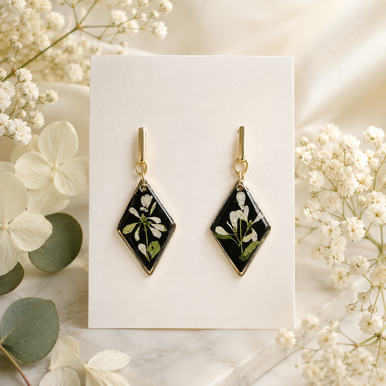 Gold Real Pressed Flower Earrings (Style 161)