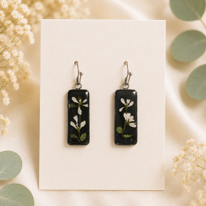 Real Pressed Flower Earrings & Necklace Set (Style 167)