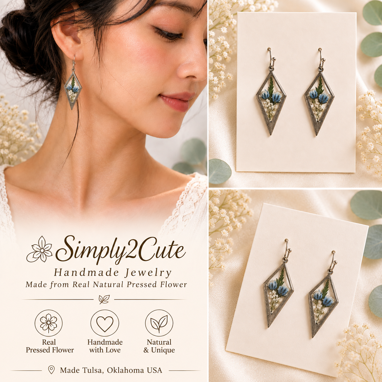 Blue Real Pressed Flower Necklace (Style 168B)