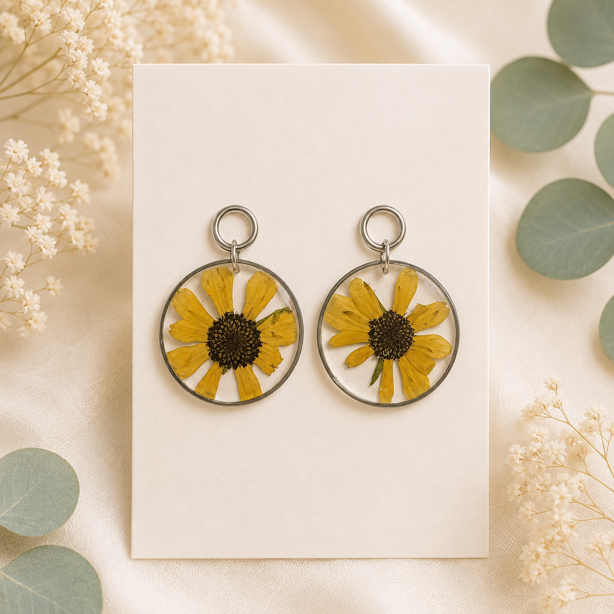 Black Real Pressed Flower Earrings (Style 169)
