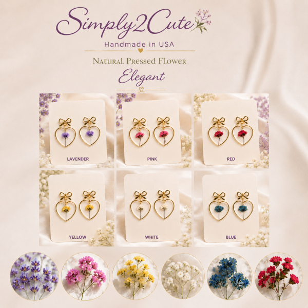 Blue Real Pressed Flower Earrings & Necklace Set (Style 172)