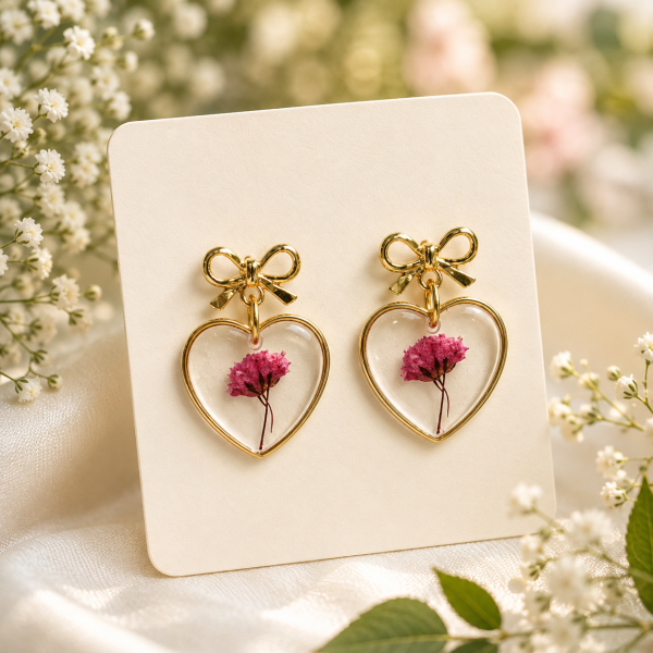Blue Real Pressed Flower Earrings & Necklace Set (Style 172)