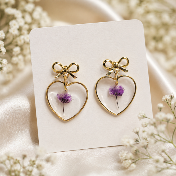 Blue Real Pressed Flower Earrings & Necklace Set (Style 172)
