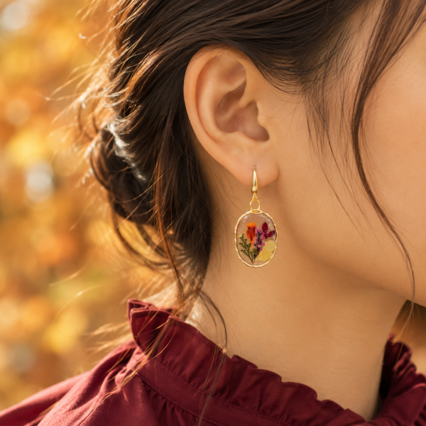 Gold Fall Real Pressed Flower Earrings (Style 175M)