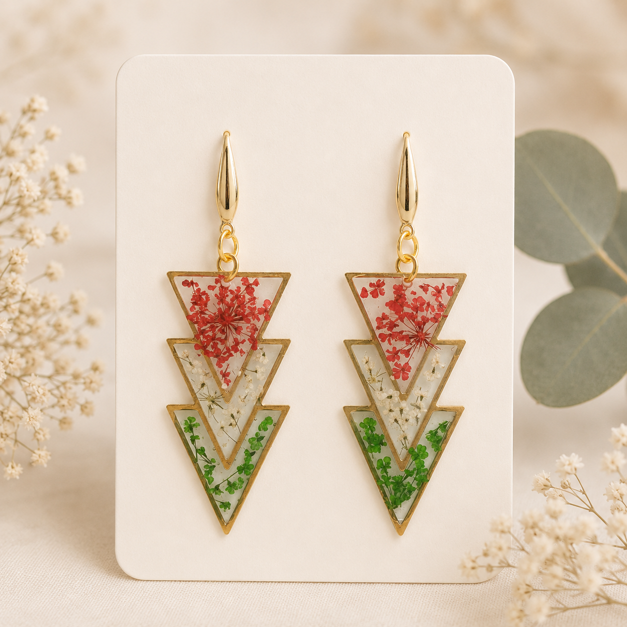 Christmas Real Pressed Flower Earrings (Style 180)