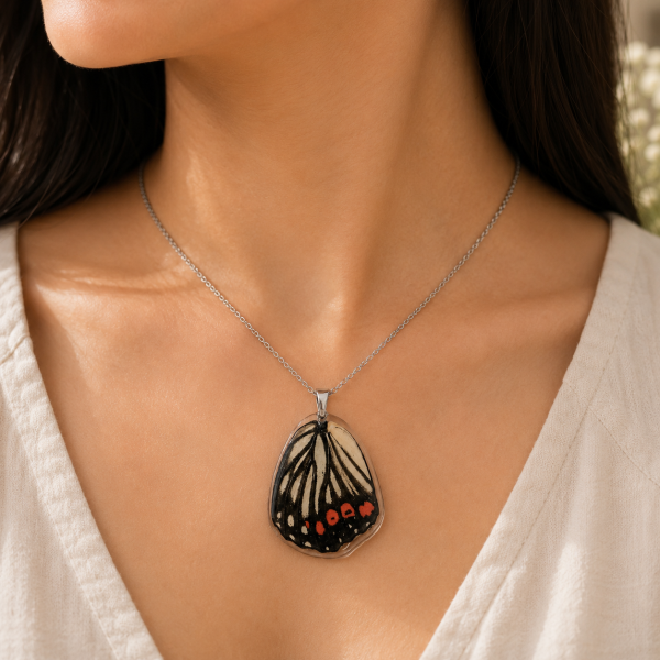 20 M real butterfly wings necklace gold plated on stainless steel hypoallergenic light weight