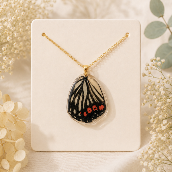 20 gold real butterfly wings necklace gold plated on stainless steel hypoallergenic light weight