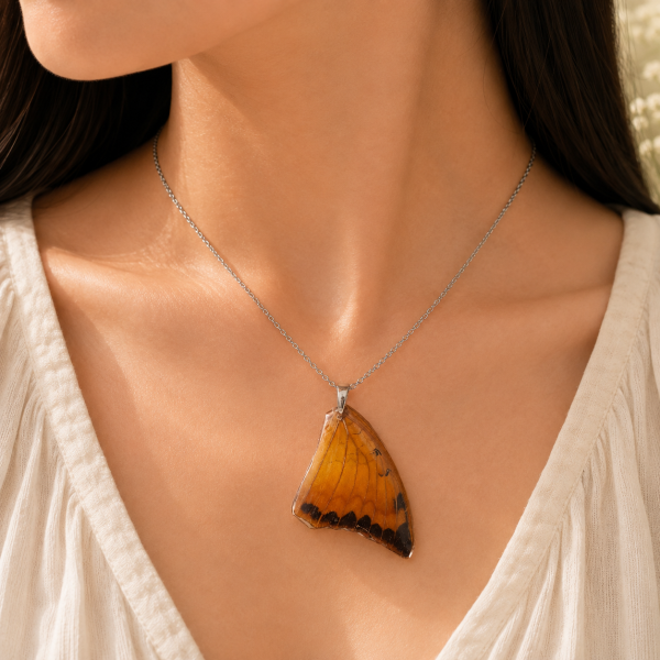 22 M real butterfly wings necklace stainless steel hypoallergenic light weight