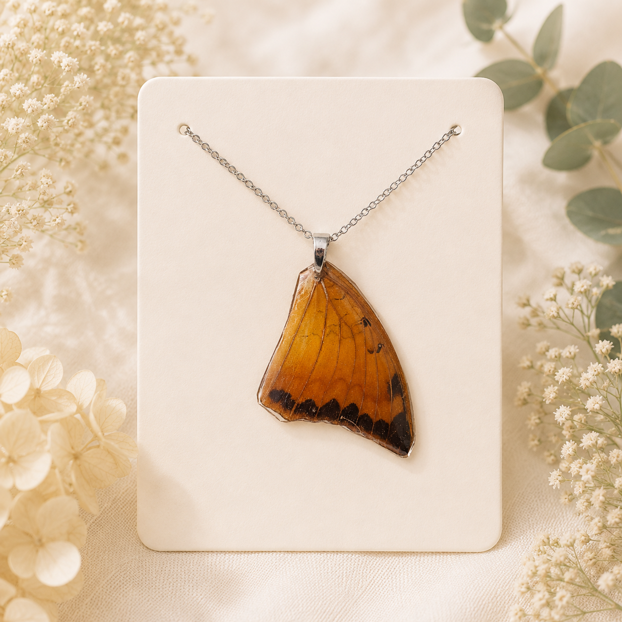 22 real butterfly wings necklace stainless steel hypoallergenic light weight