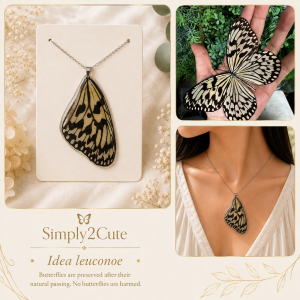Style #24 Real Butterfly Wings Necklace  (Idea leuconoe butterfly)
