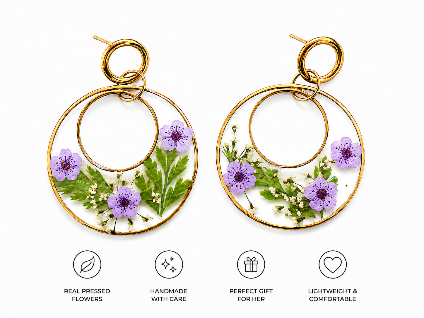 Lavender Real Pressed Flower Earrings (Style 63)
