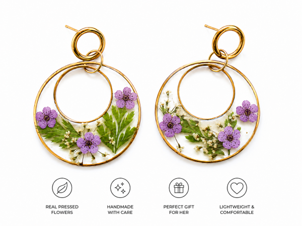 Lavender Real Pressed Flower Earrings (Style 63)
