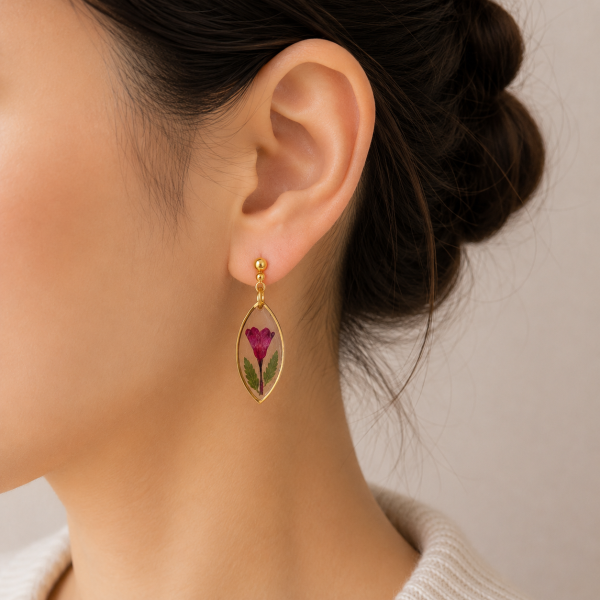 Owl Real Pressed Flower Earrings (Style 68)