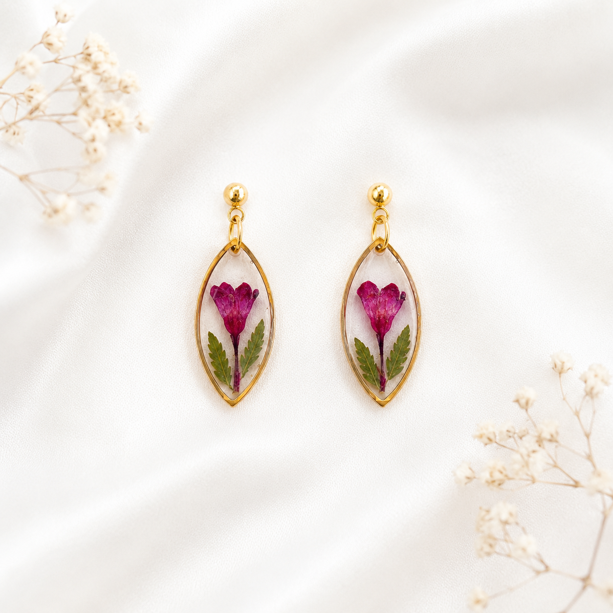 Owl Real Pressed Flower Earrings (Style 68)