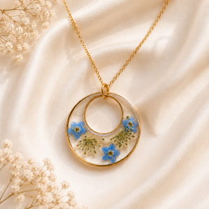 Forget Me Not Real Pressed Flower Earrings & Necklace Set (Style 71A)