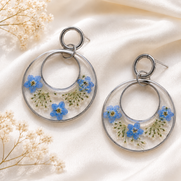 Forget Me Not Real Pressed Flower Earrings (Style 71B)