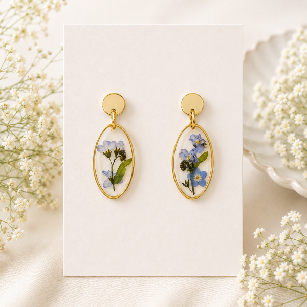 Forget Me Not Real Pressed Flower Earrings (Style 82G)