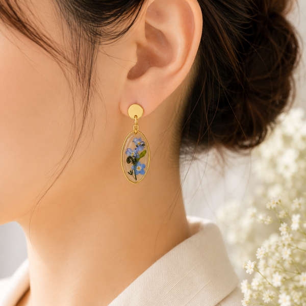 Forget Me Not Real Pressed Flower Earrings (Style 82M)