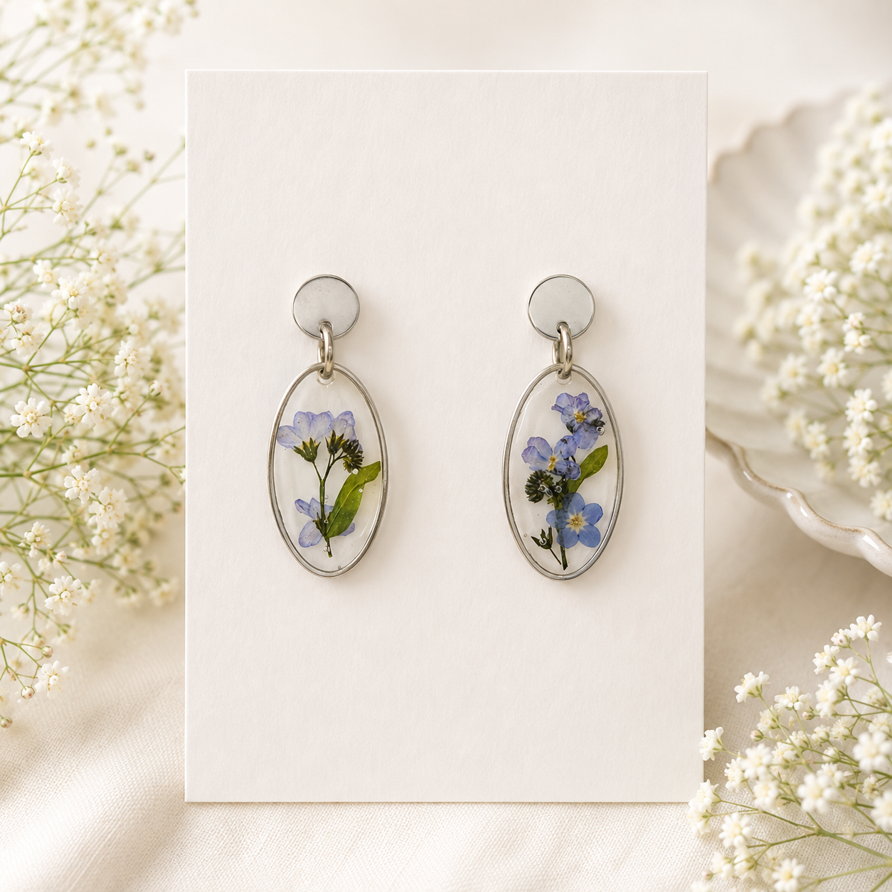 Forget Me Not Real Pressed Flower Earrings (Style 82)