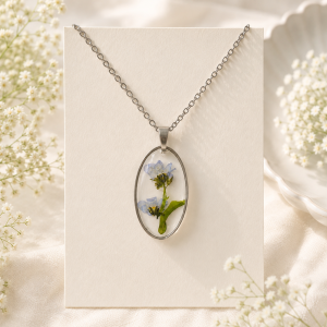 Forget Me Not Real Pressed Flower Necklace (Style 83)