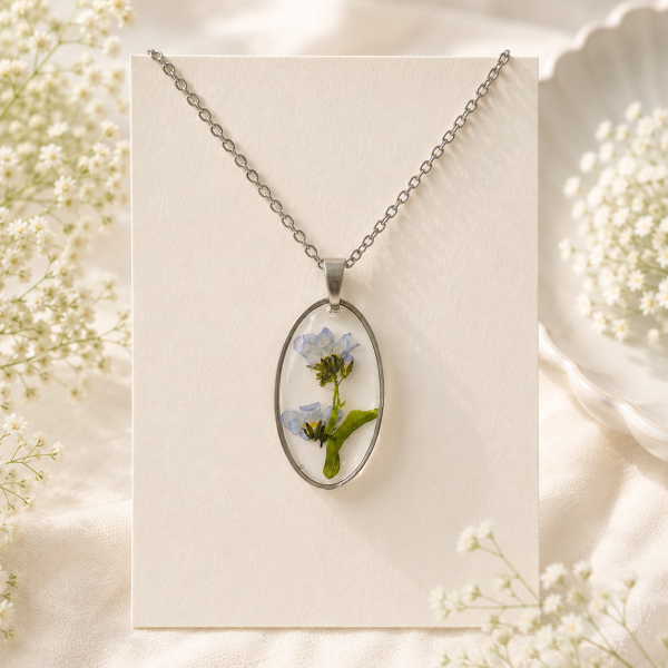 Forget Me Not Real Pressed Flower Necklace (Style 83)