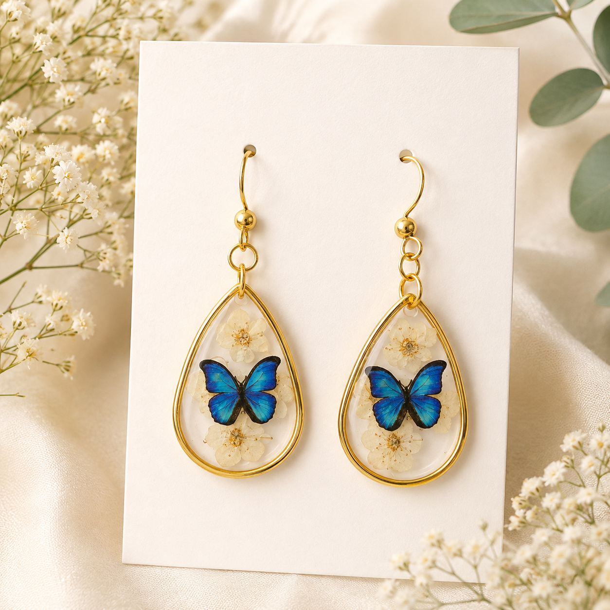 Gold Real Pressed Flower Earrings (Style 85)