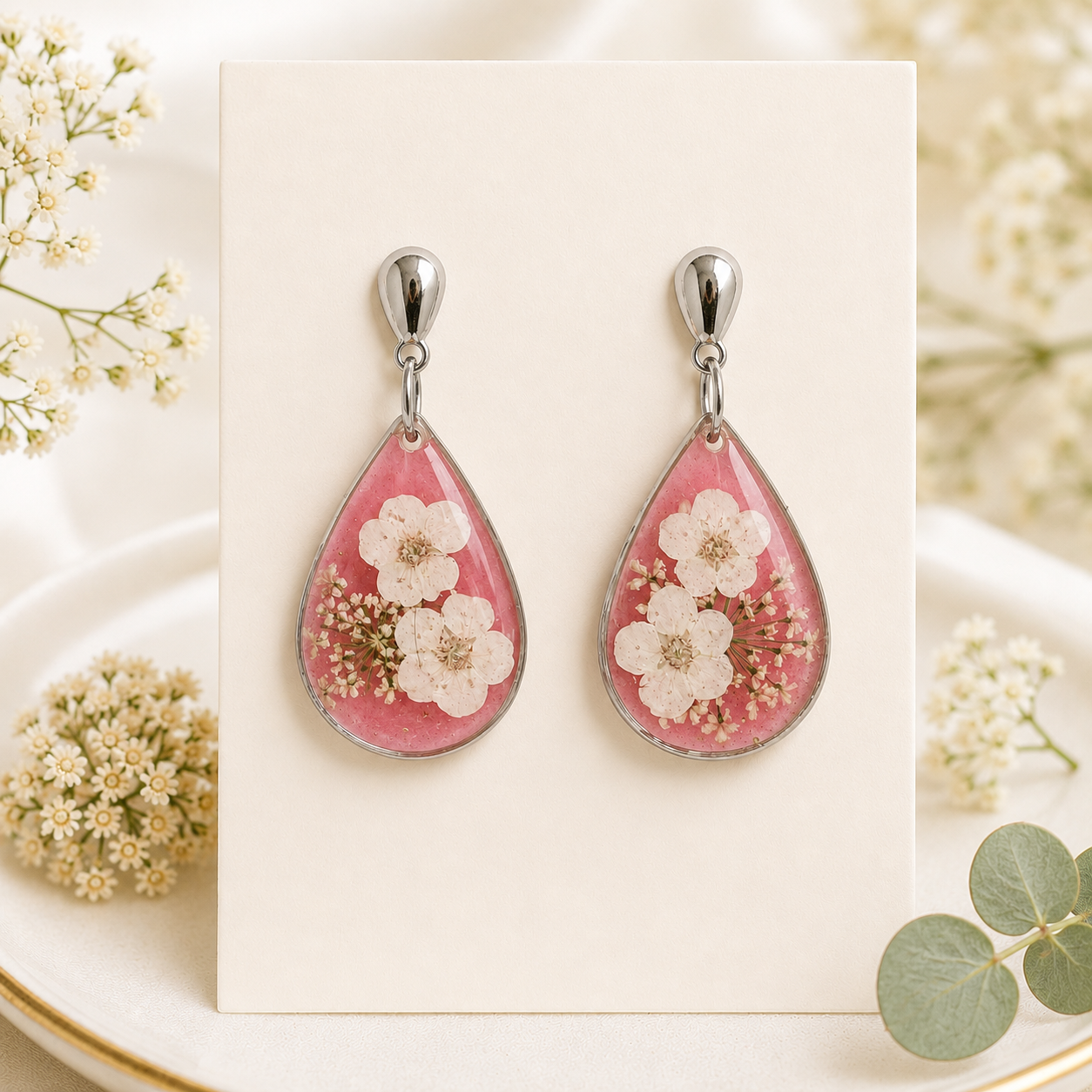 Real Pressed Flower Earrings (Style 87A)